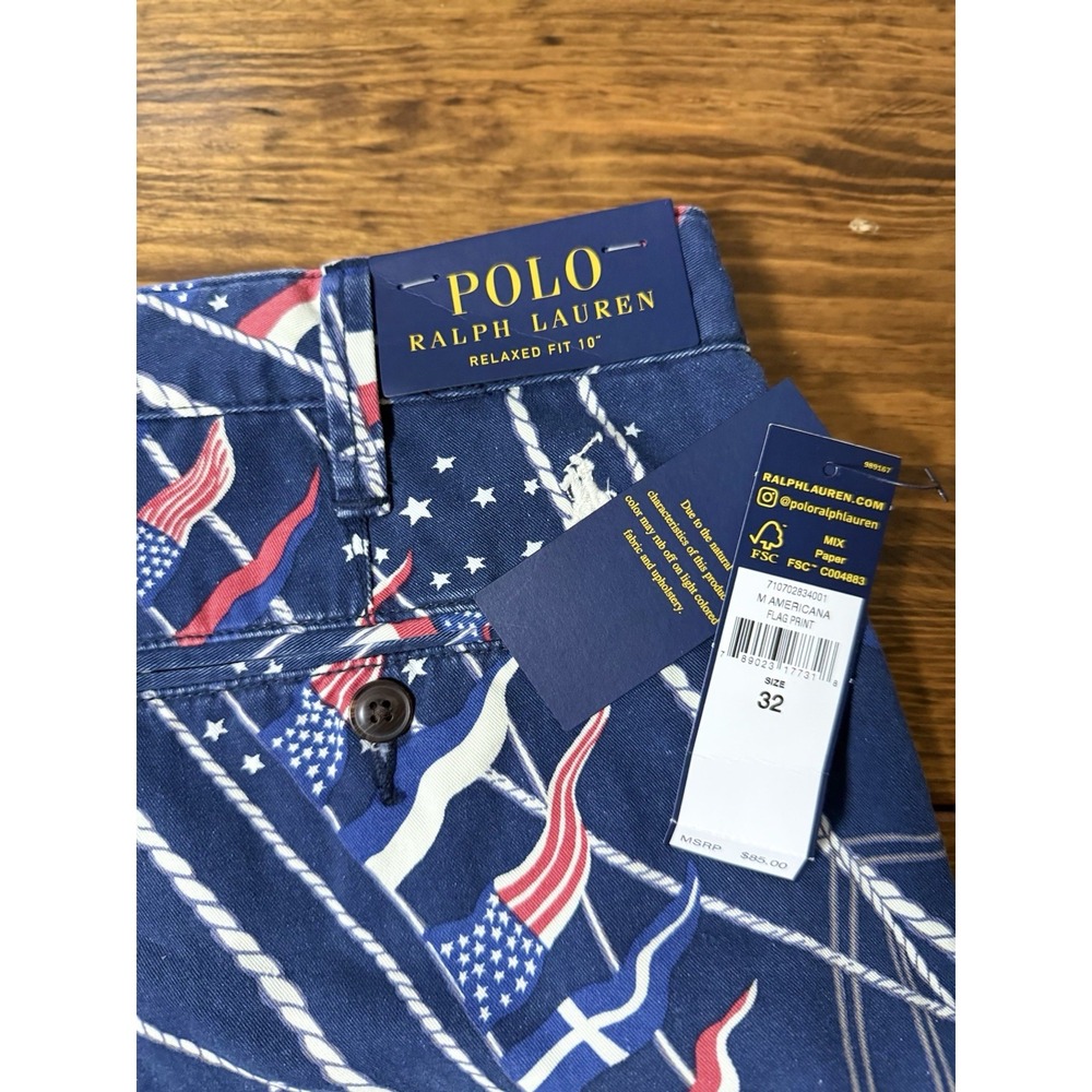 Polo Ralph‎ Lauren Flag Sailboat Print Shorts Sz 32 Americana Nautical - Picture 6 of 7